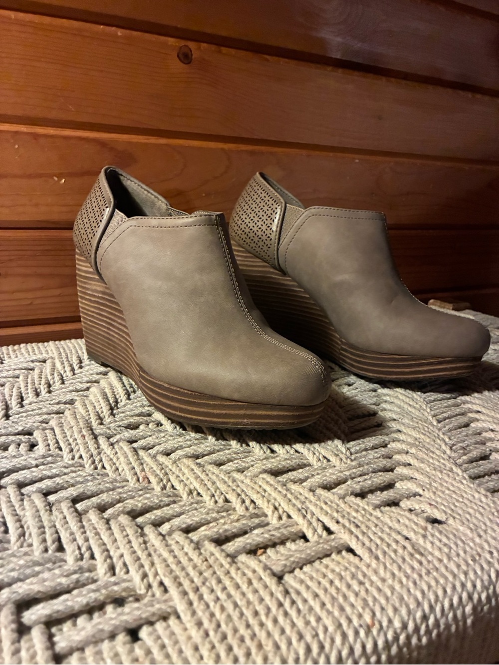 Dr. Scholl's Taupe Stacked Wedge Booties